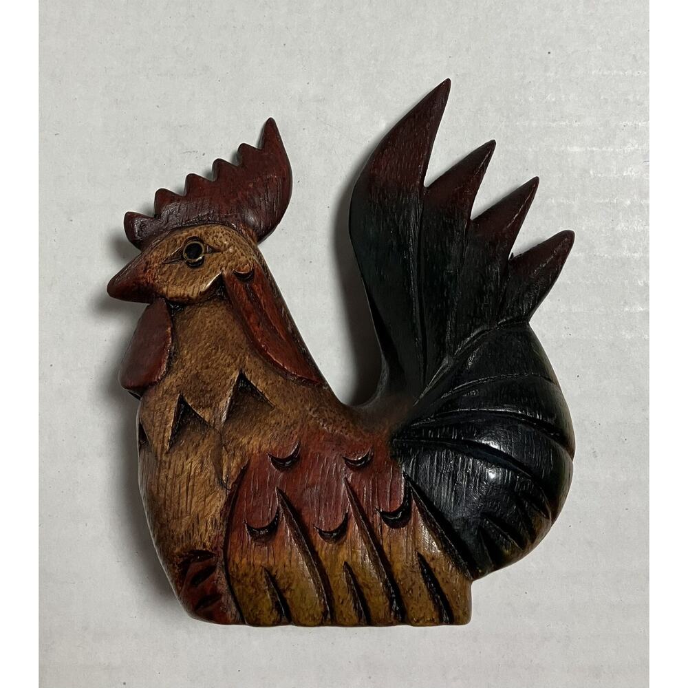 Vtg Hand Carved Wood Rooster Chicken Mandalay Box Co Country Kitchen Decor 5 X 6